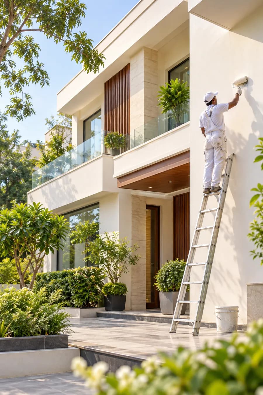 Exterior wall painting of an independent residential house in Noida